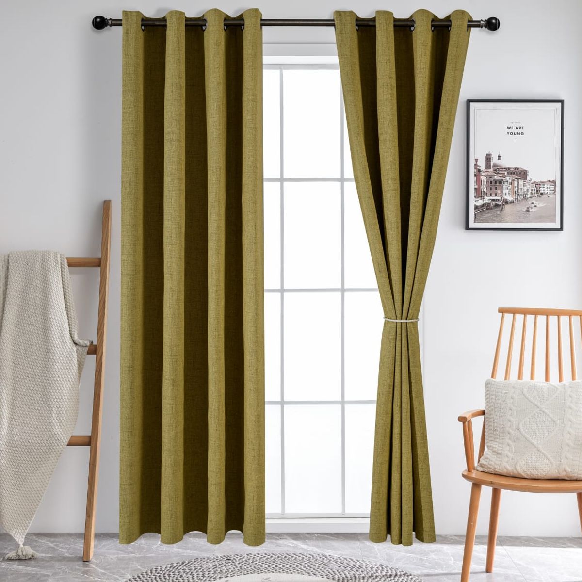 GENERICO - Set de Cortinas de tela Blackout 2 Paños Color Verde