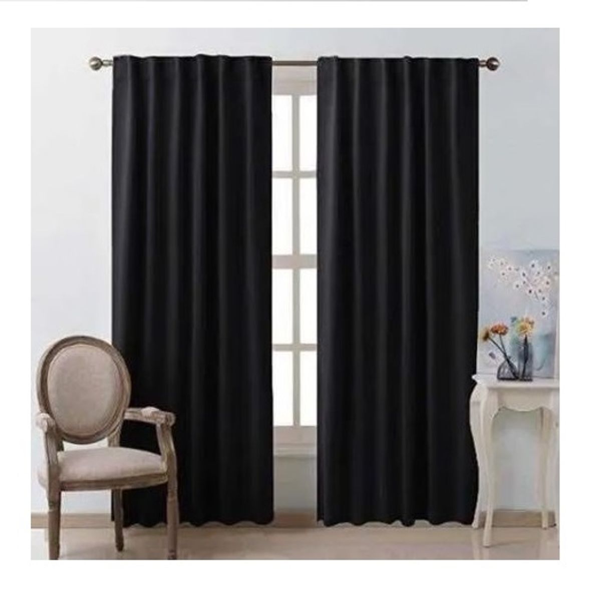 GENERICO - Set de Cortinas de tela Blackout 2 Paños Color Negro