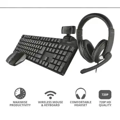 TRUST - Kit Home Office 4 En 1 - Qoby Teclado + Mouse + Audífono