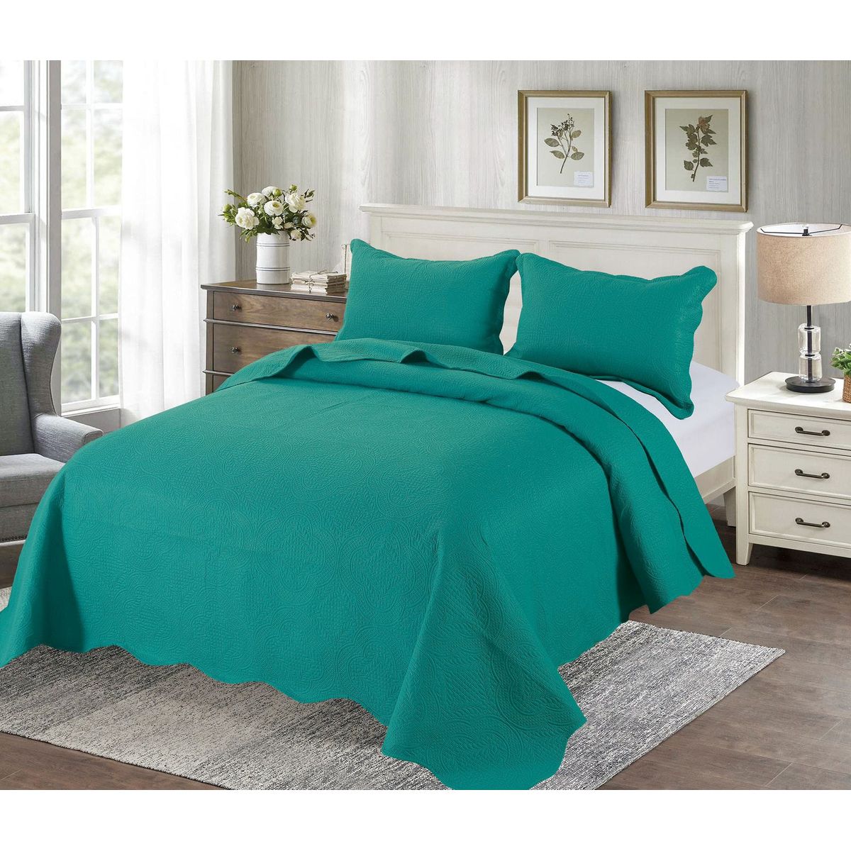 GENERICO - Cobertor de verano tipo Quilt con fundas  - 2 Plazas Turquesa