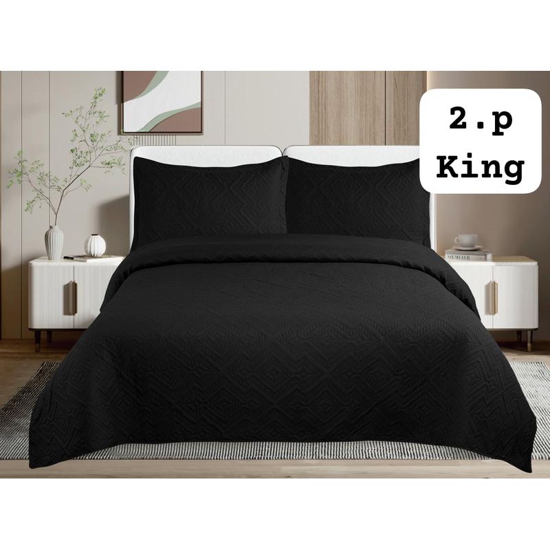 GENERICO - Cobertor de verano tipo Quilt con fundas  - 2 Plazas Negro