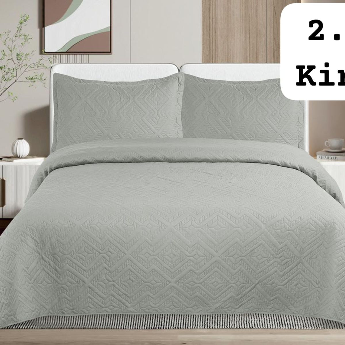 GENERICO - Cobertor de verano tipo Quilt con fundas  - 2 Plazas Gris