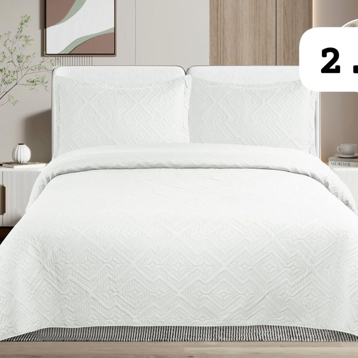 GENERICO - Cobertor de verano tipo Quilt con fundas  - 2 Plazas Blanco