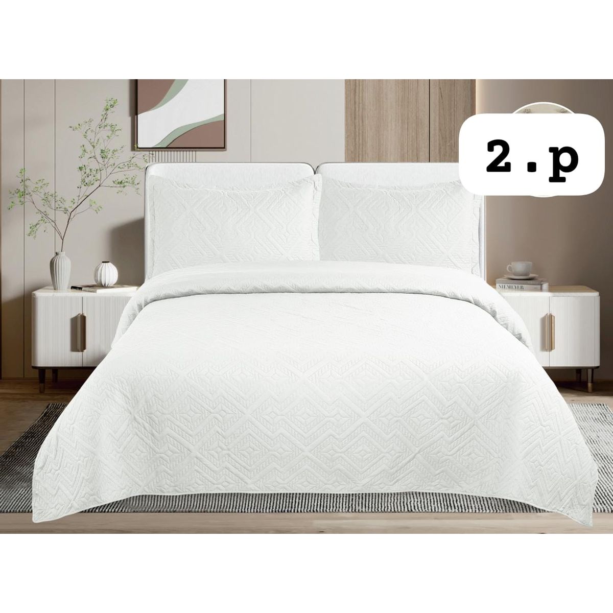 GENERICO - Cobertor de verano tipo Quilt con fundas  - 2 Plazas Blanco