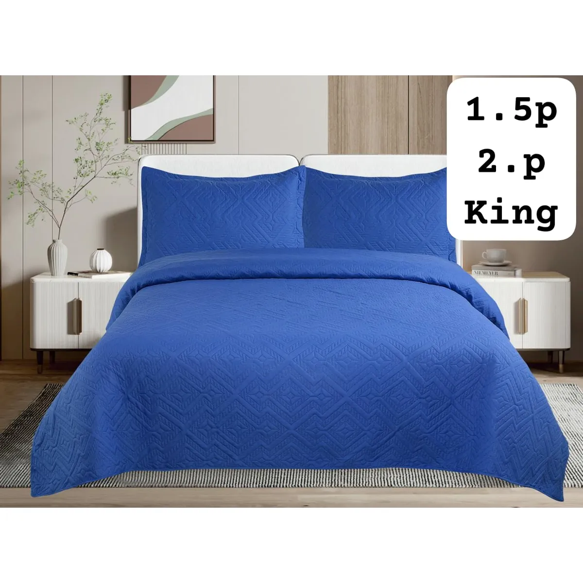 GENERICO - Cobertor de verano tipo Quilt con fundas  - 2 Plazas Azul