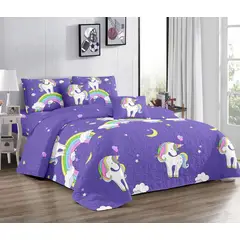 GENERICO - Cobertor de verano tipo Quilt con fundas - 1,5 plaza Lila Unicornio