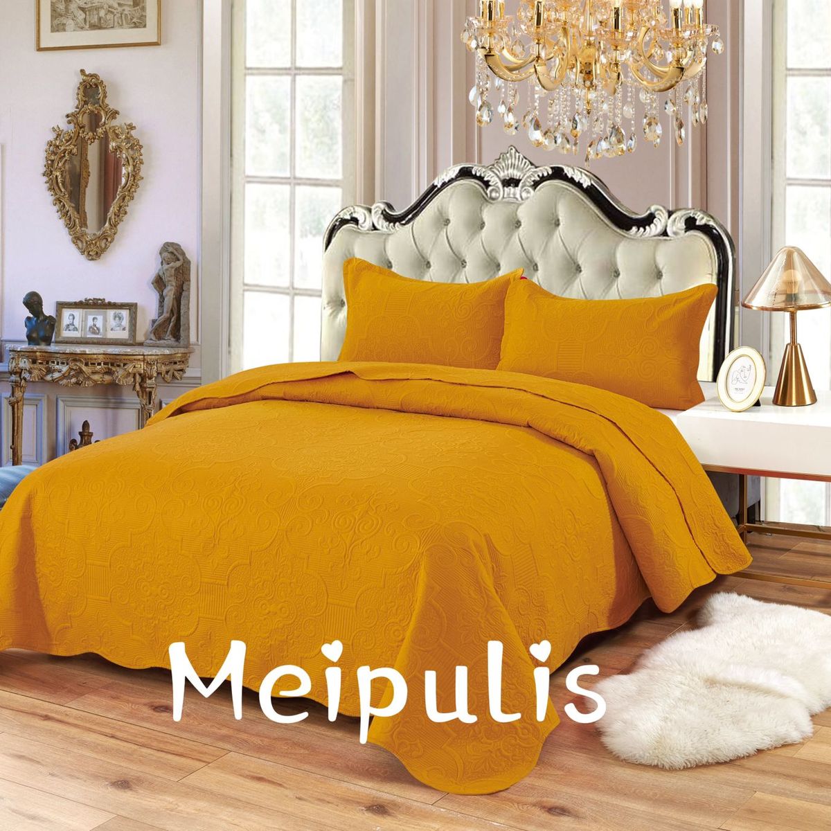 GENERICO - Cobertor de verano tipo Quilt con fundas  - 2 Plazas Mostaza