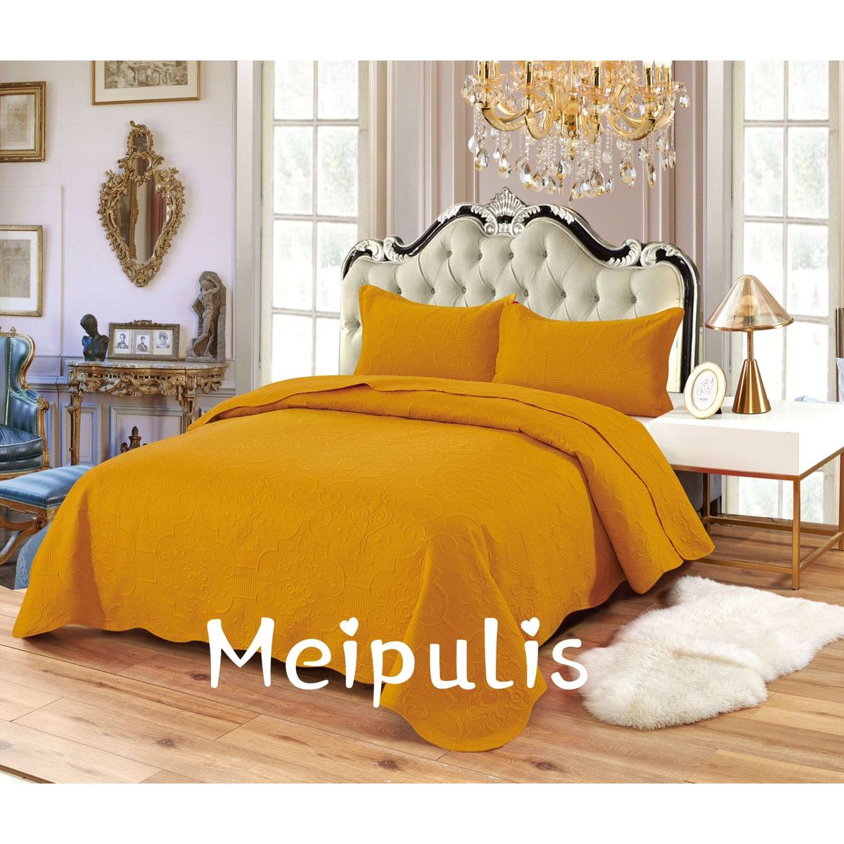 GENERICO - Cobertor de verano tipo Quilt con fundas  - 2 Plazas Mostaza