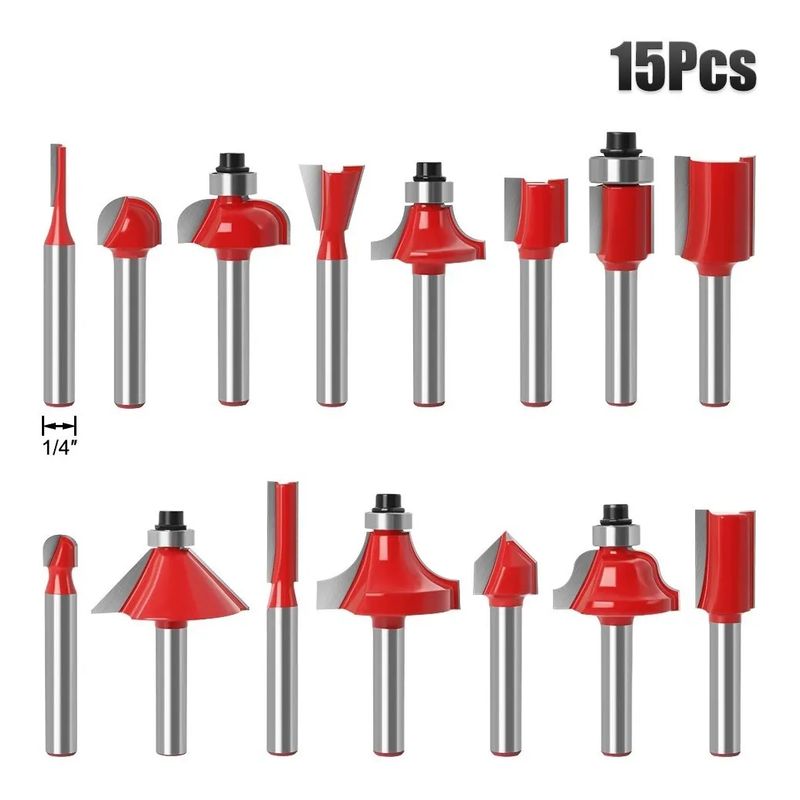 AIZO - Set 15 Fresas Madera Toma 1/4 - Router Tupi Fresador
