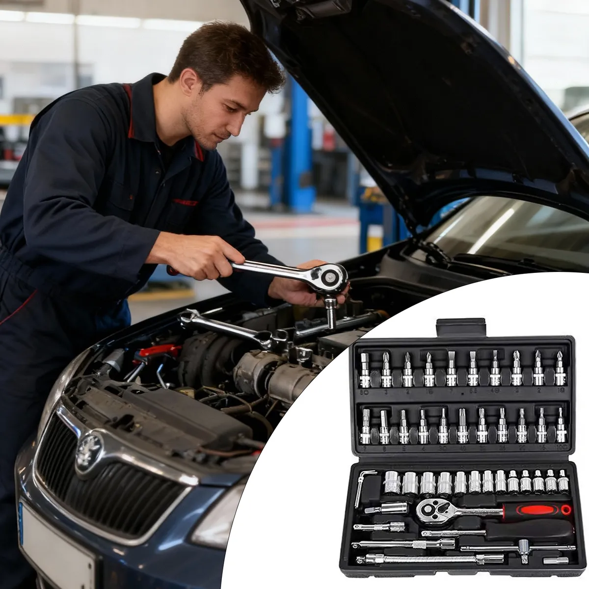 AIZO - AIZO Juego Caja Set Dados Herramientas Mecánicas 46 Piezas