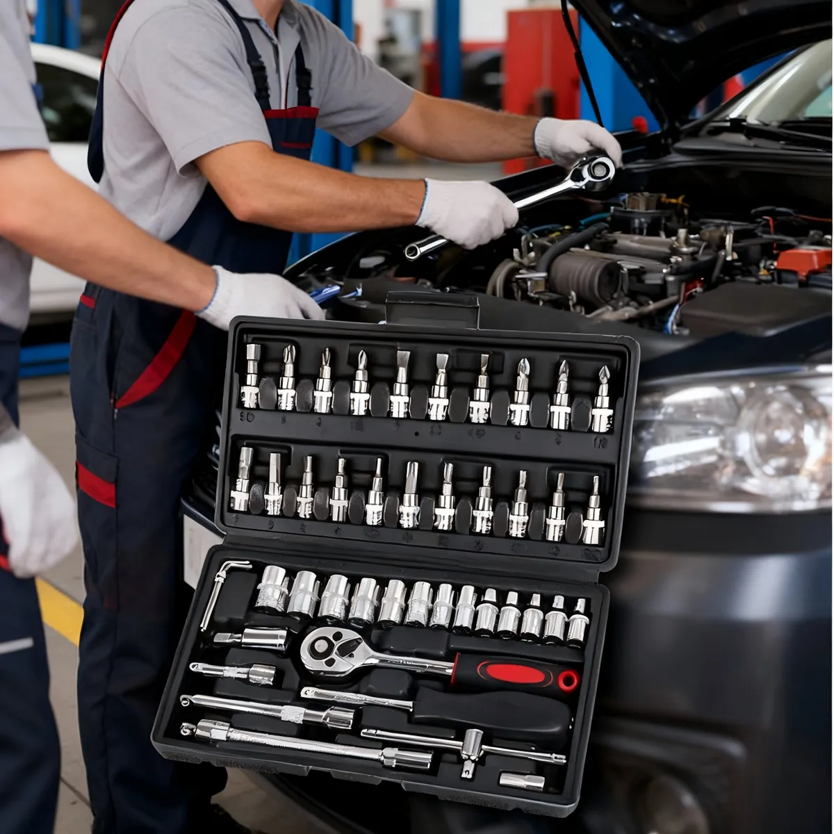 AIZO - AIZO Juego Caja Set Dados Herramientas Mecánicas 46 Piezas