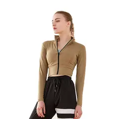 SAMIA - Poleron crop con cierre beige
