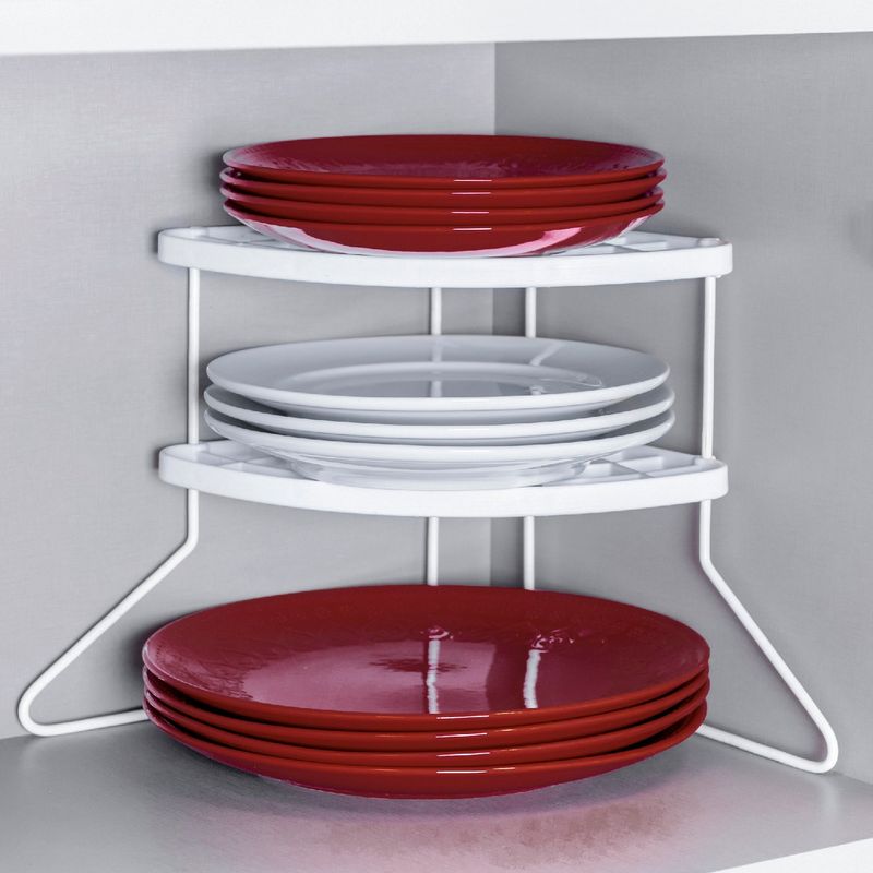 METALTRU - Repisa triple esquinero para platos blanco