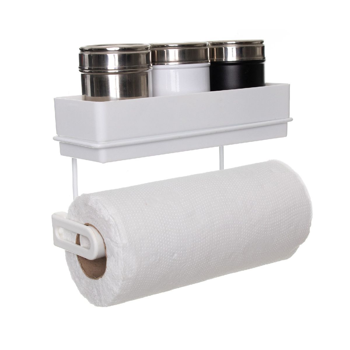 METALTRU - Porta condimento y rollo papel de pared blanco