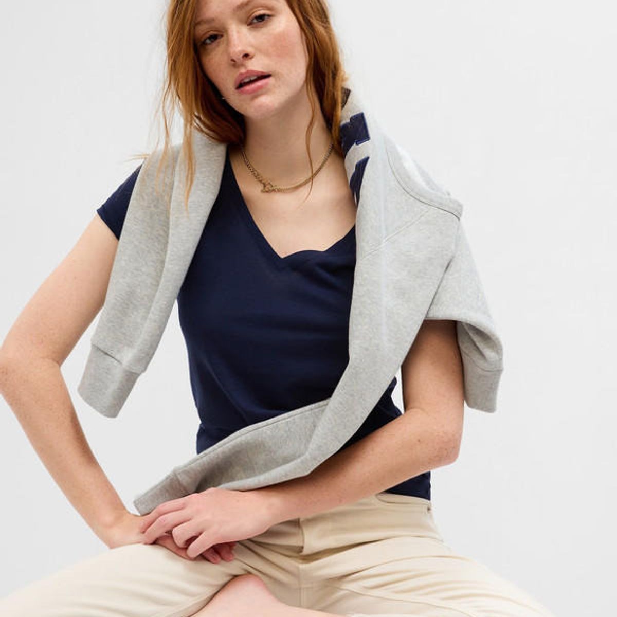 GAP - Polera Cuello V Azul GAP