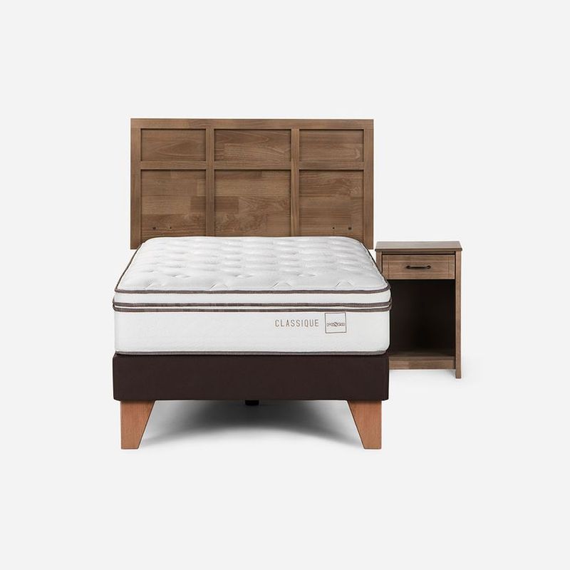 ROSEN - Cama Classique+ 1,5 Plazas  Con Muebles Robin Tostado