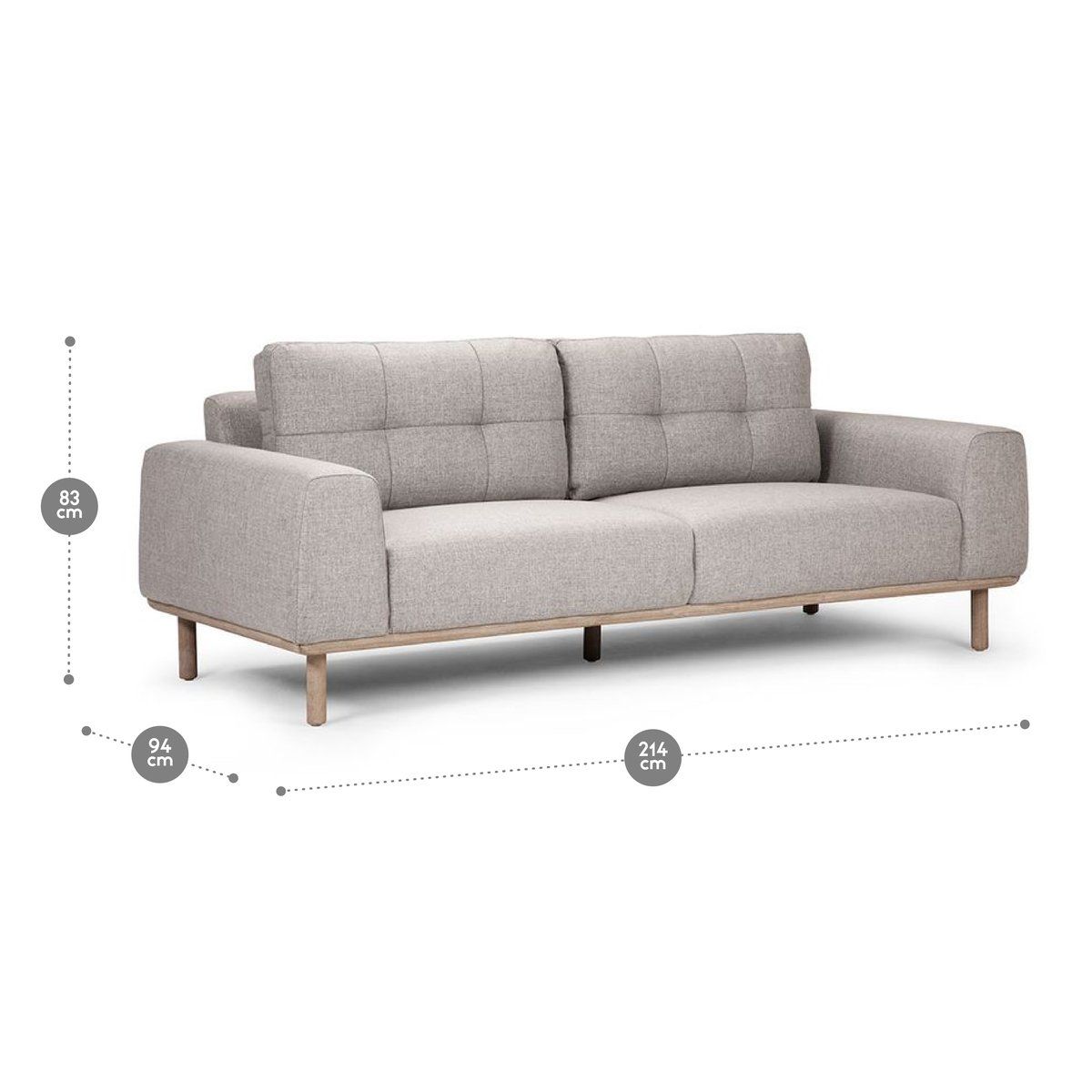 ROSEN - Sofá Rosen Biada 3 Cuerpos Tela Gris Perla