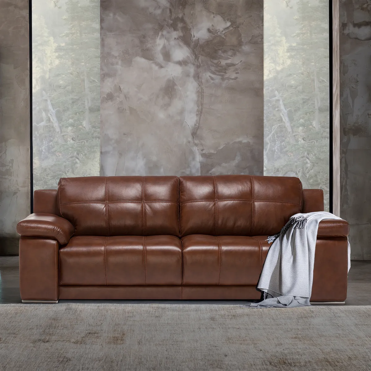 ROSEN - Sofá Rosen 5037 3 Cuerpos Cuero Caramelo