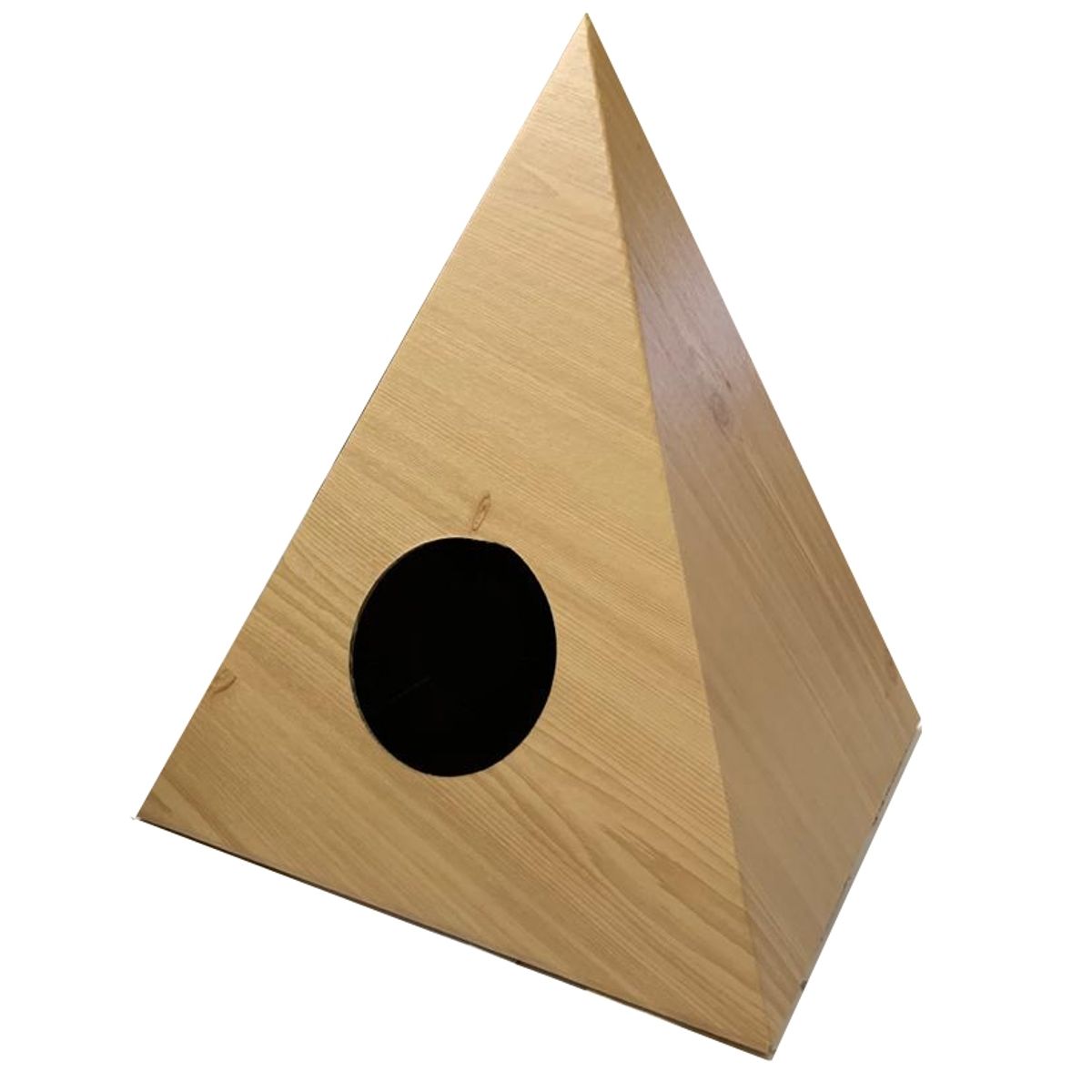 MUNDO CARTON - CASA DE MASCOTA GEOCAT - PIRAMIDE GRAFICA MADERA.