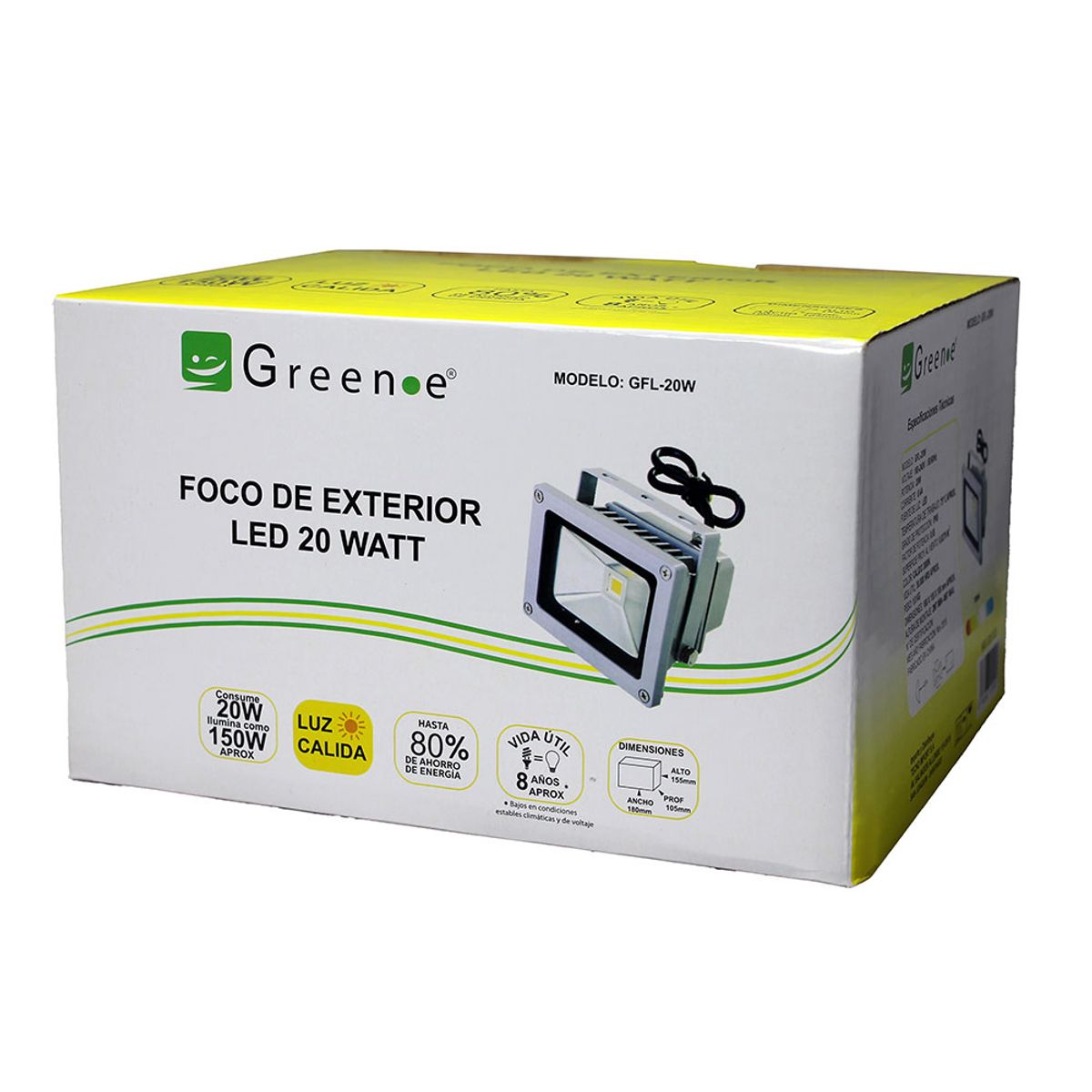 GREEN E - Foco Exterior Led 20W Pack de 4 Unidades. luz Cálida. Green e