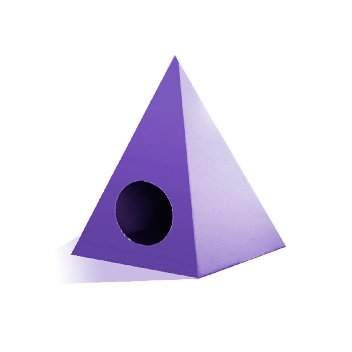 MUNDO CARTON - CASA DE MASCOTA GEOCAT - PIRAMIDE GRAFICA MORADA.