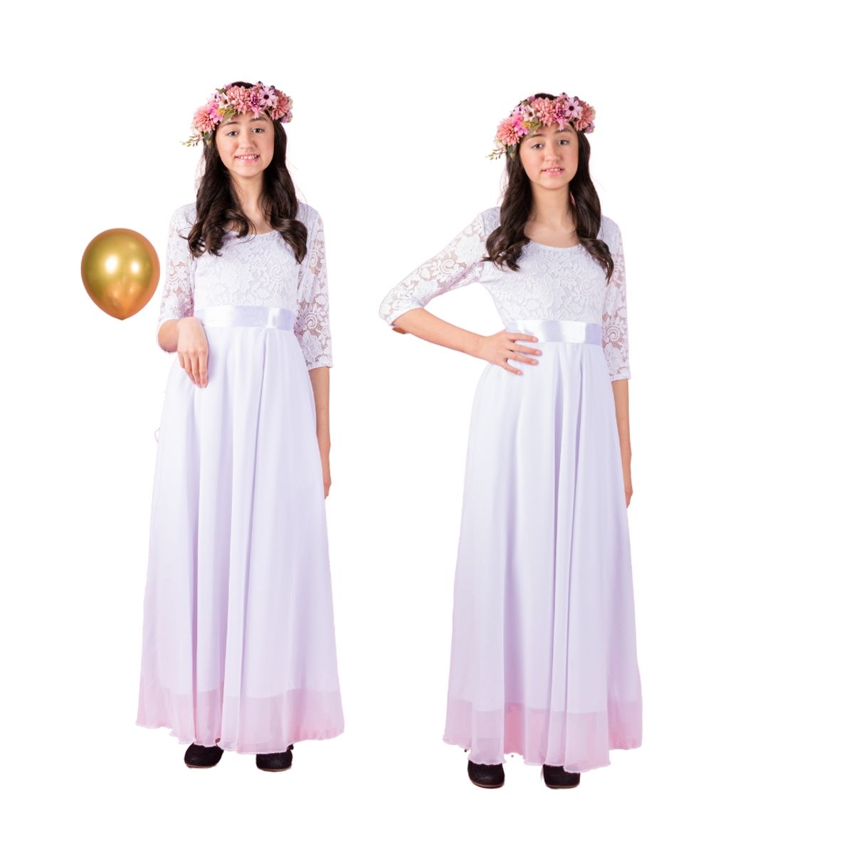 GENERICO - VESTIDO LARGO DE NIÑA FALDA DE GASA DE BODA BAUTIZO COMUNION FIESTA