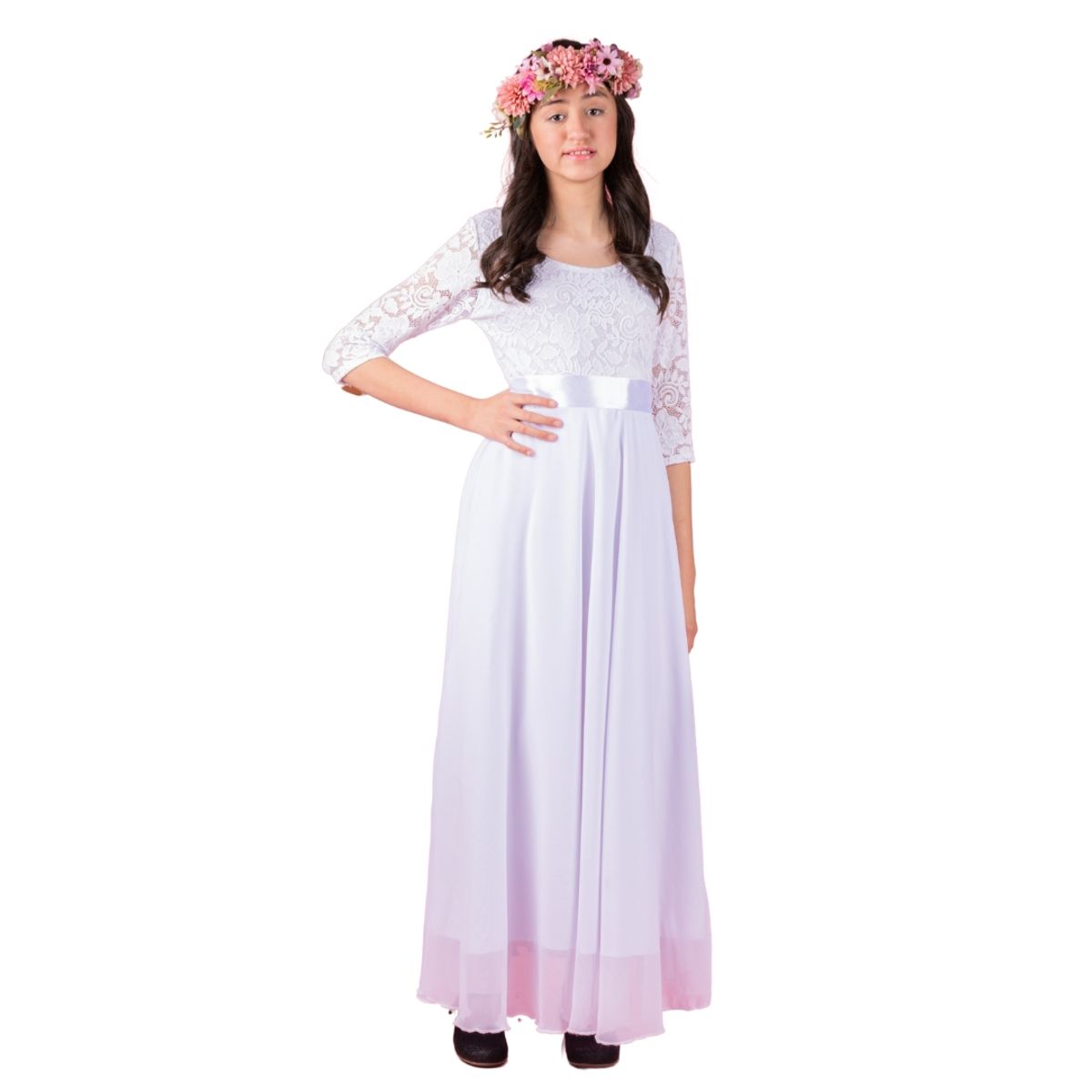GENERICO - VESTIDO LARGO DE NIÑA FALDA DE GASA DE BODA BAUTIZO COMUNION FIESTA