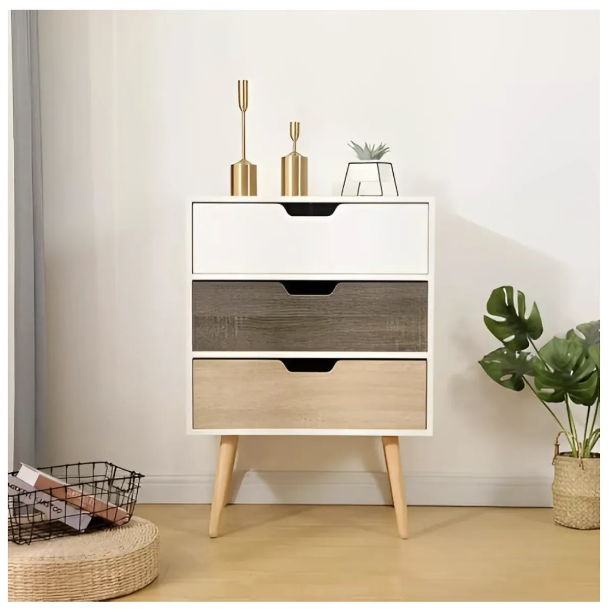 HOMER DESIGN - Velador 3 Niveles Cajones Tricolor Homer Design 40*30*60 005CTA-WWM