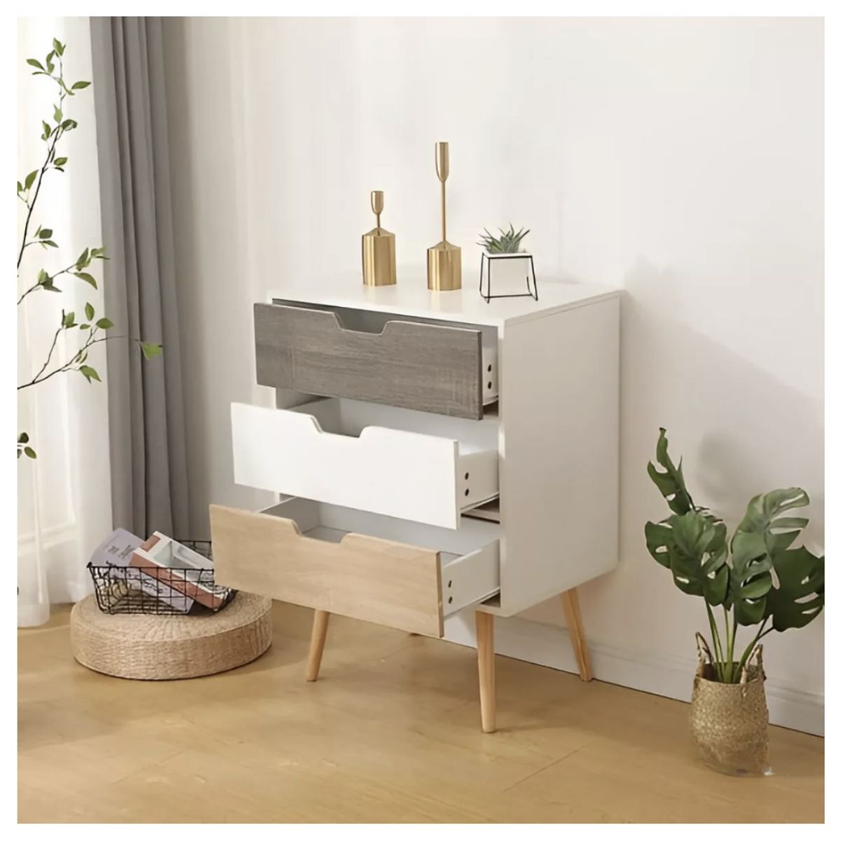 HOMER DESIGN - Velador 3 Niveles Cajones Tricolor Homer Design 40*30*60 005CTA-WWM