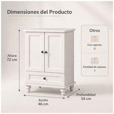 Imagen 2 del producto Comoda Velador Con Cajones 46x34x72cm Europea