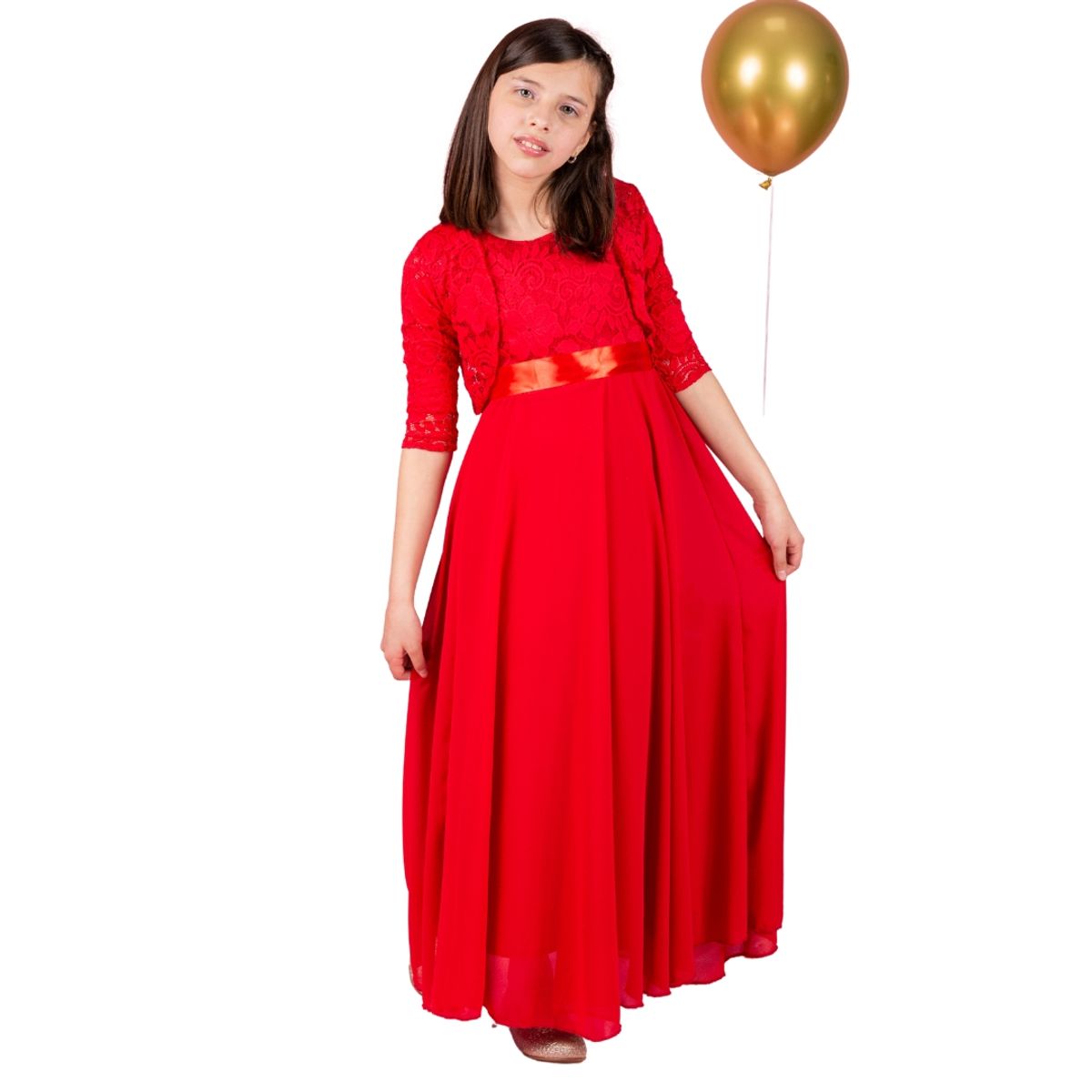 GENERICO - VESTIDO LARGO DE NIÑA MAS TAPADO PARA FIESTA BAUTIZO GALA BODA
