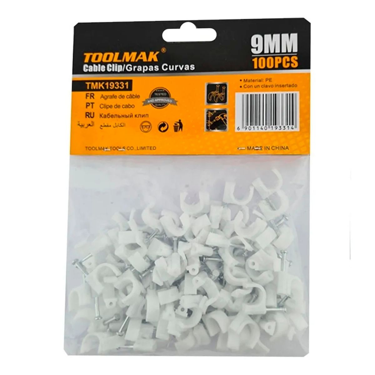GENERICO - Grapa Grampa Rg6 Cable 9mm Blanco 100 Unidades Toolmak