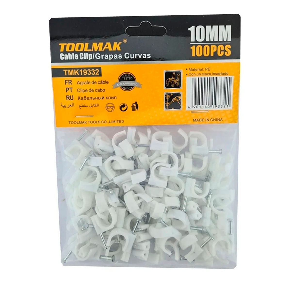 GENERICO - Grapa Grampa Rg6 Cable 10mm Blanco 100 Unidades Toolmak