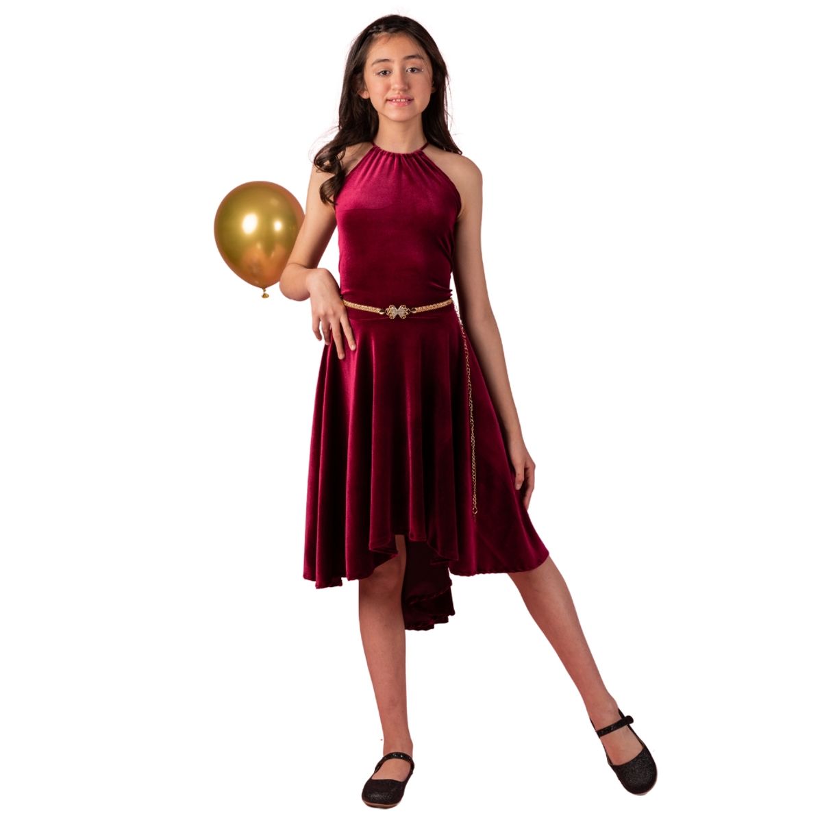 GENERICO - VESTIDO DE NIÑA ASIMETRICO EN TERCIOPELO IDEAL PARA FIESTA GALA BODA