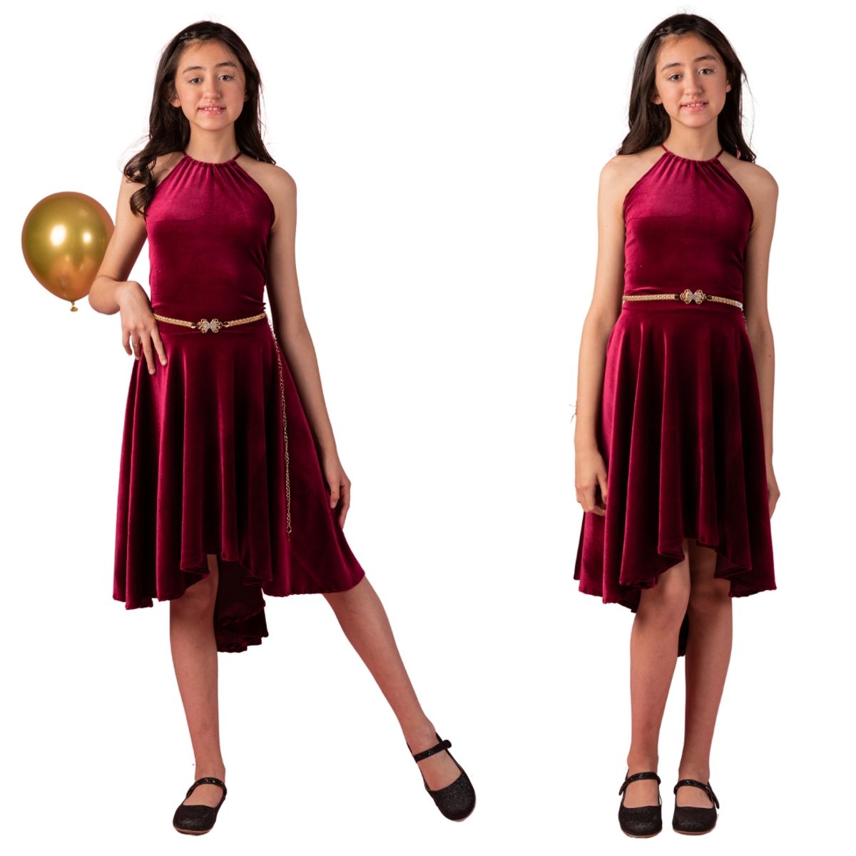 GENERICO - VESTIDO DE NIÑA ASIMETRICO EN TERCIOPELO IDEAL PARA FIESTA GALA BODA