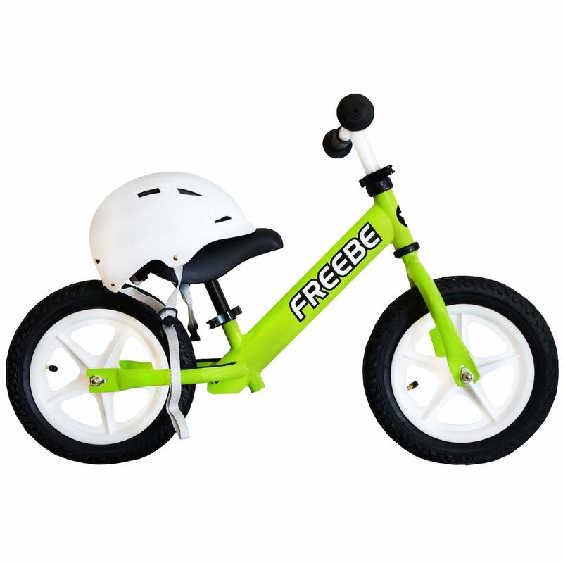 FREEBE - Bicicleta Verde + Casco aprendizaje sin Pedales niños