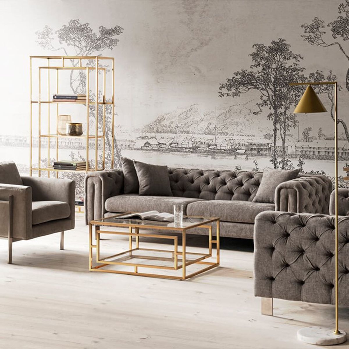 ROSEN - Sofá Rosen Allerton 3 Cuerpos Tela Ostra