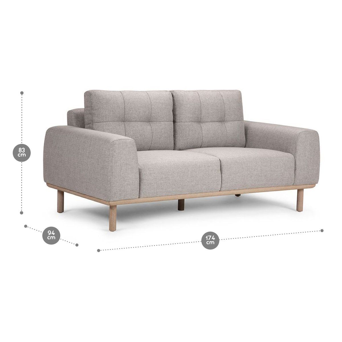 ROSEN - Sofá Rosen Biada 2 Cuerpos Tela Gris Perla