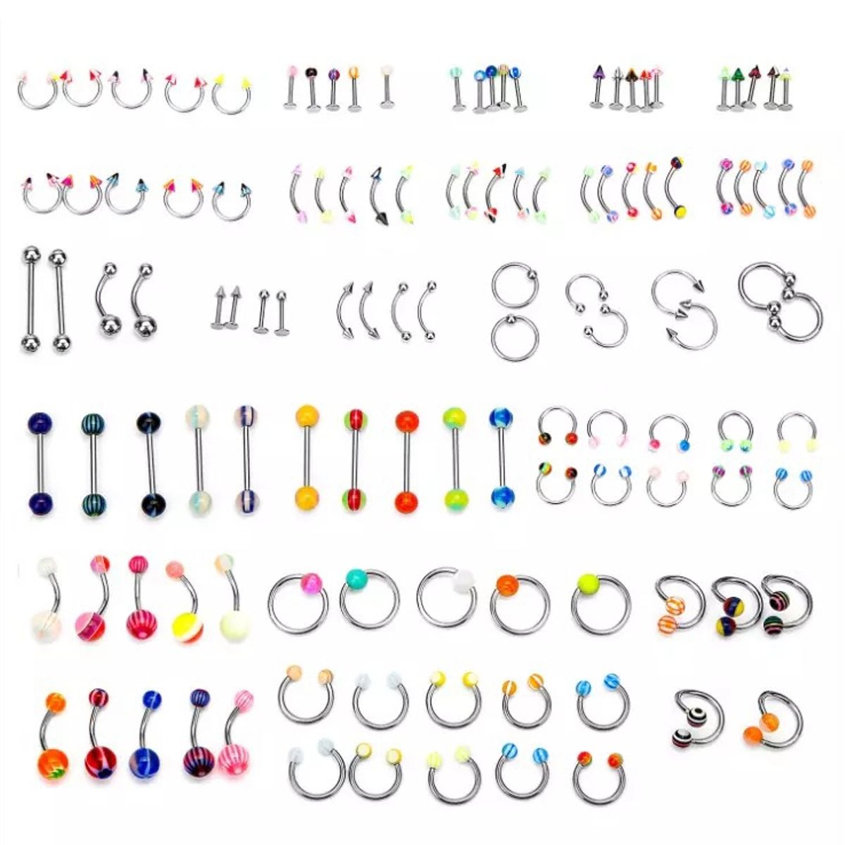 GENERICO - Set Lote 110 Piercing Acero / Acrilico Diferentes Colores