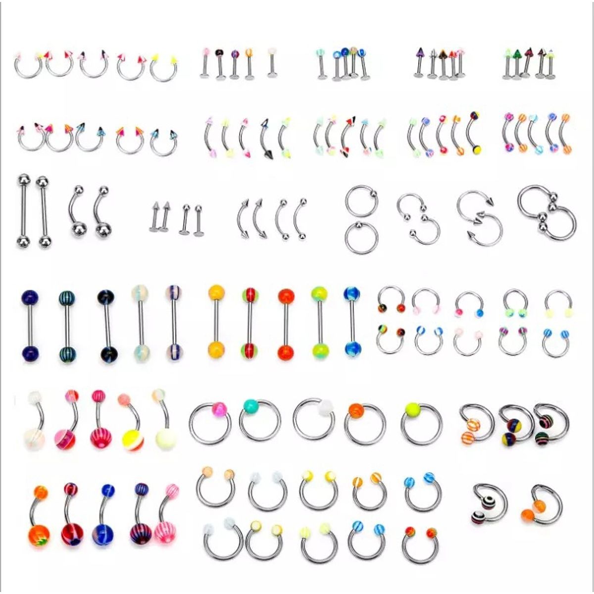 GENERICO - Set Lote 110 Piercing Acero / Acrilico Diferentes Colores