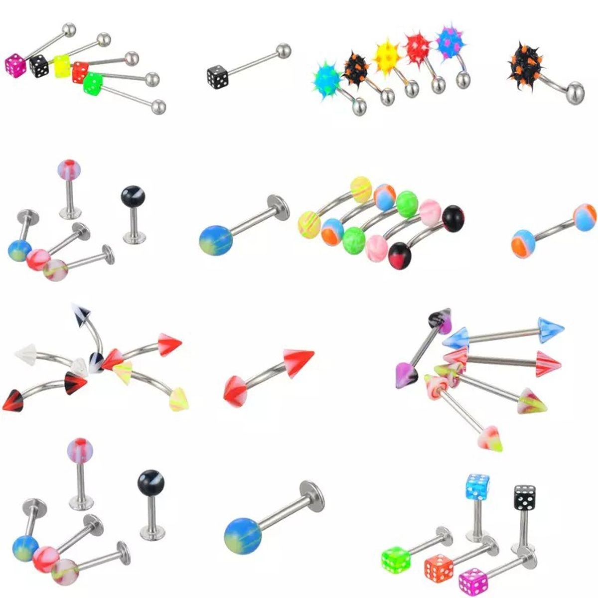 GENERICO - Set Lote 110 Piercing Acero / Acrilico Diferentes Colores