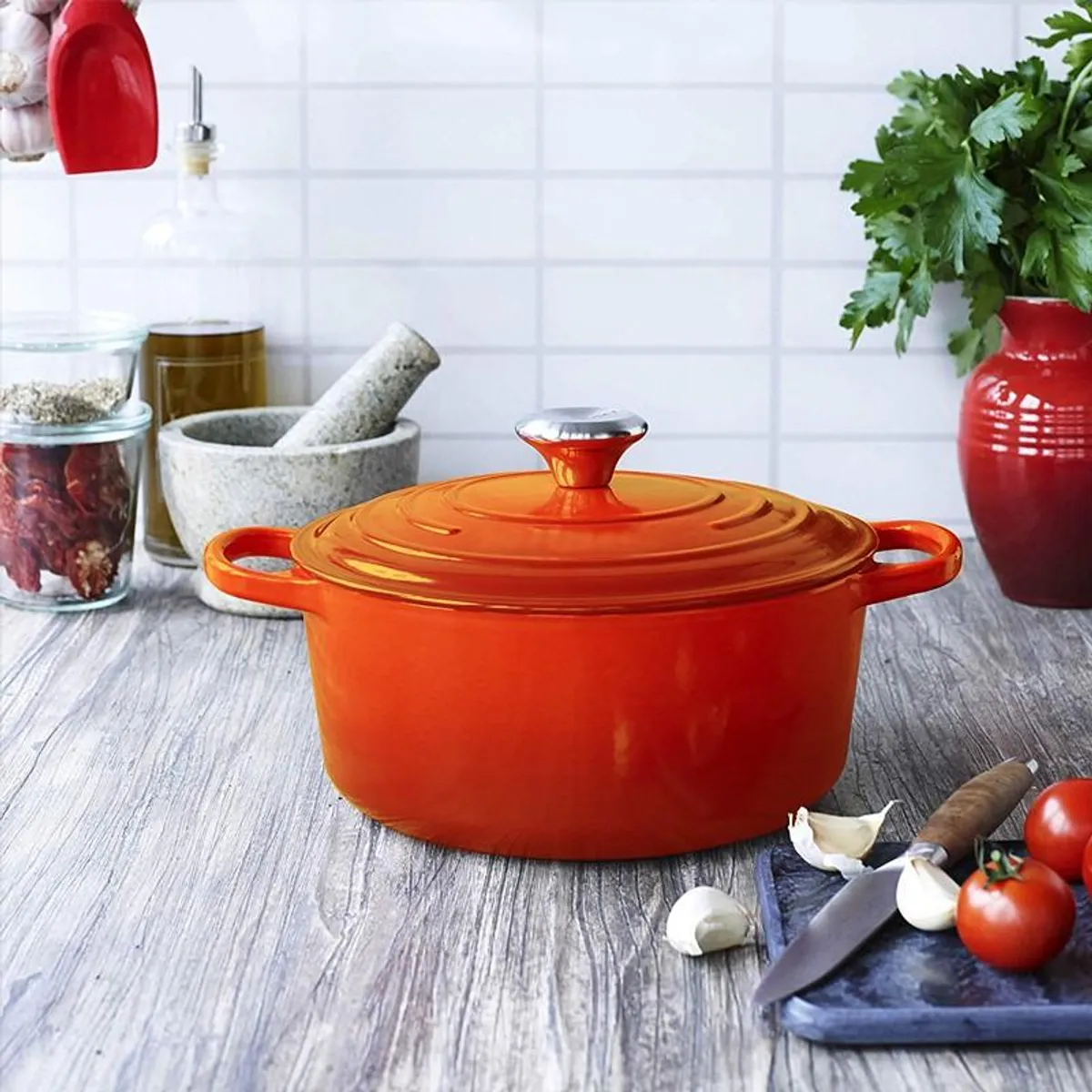 IMAHE - OLLA HIERRO FUNDIDO REDONDA NARANJA 24x12 cm IMAHE