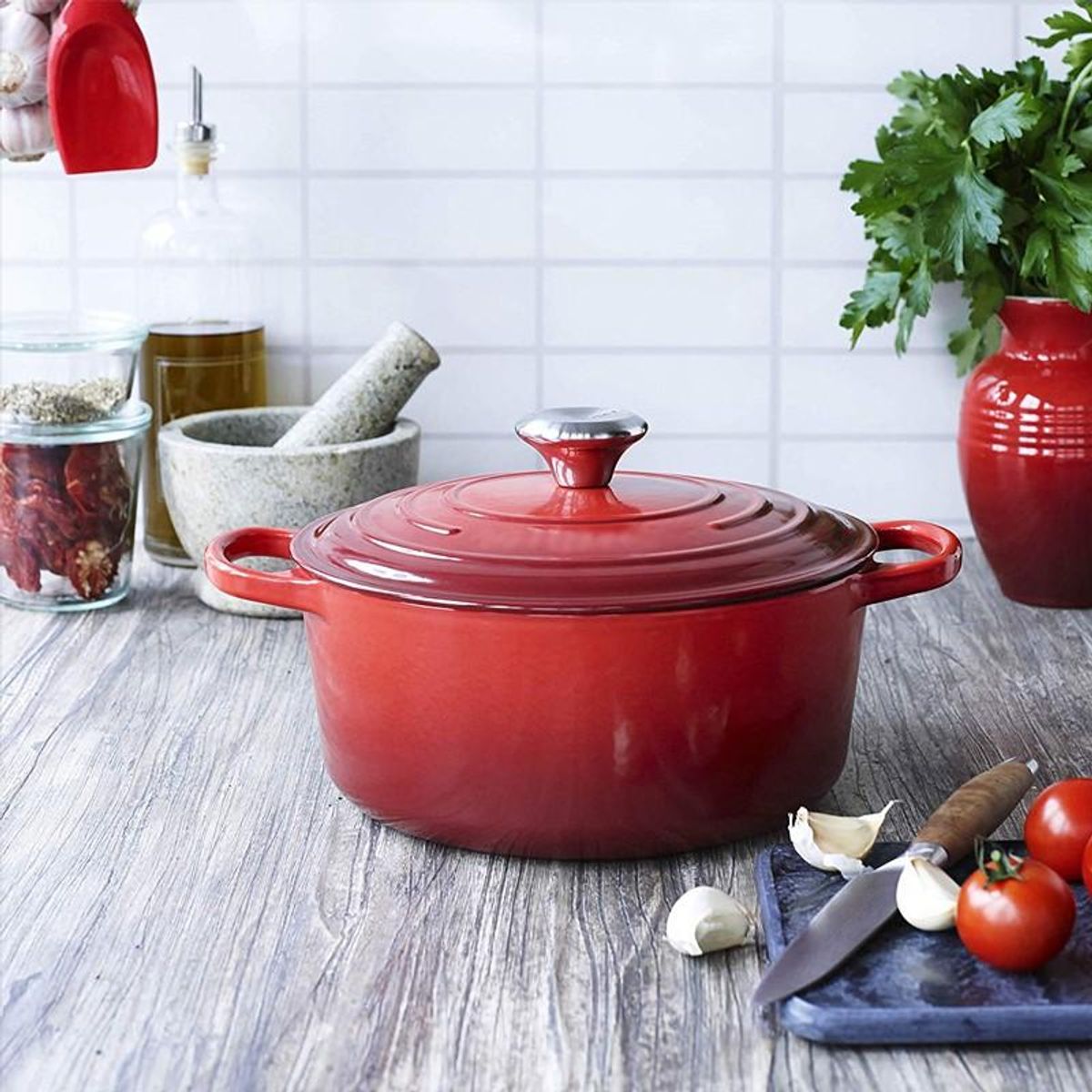 BRIVA - OLLA HIERRO FUNDIDO REDONDA ROJA 24x12 cm IMAHE