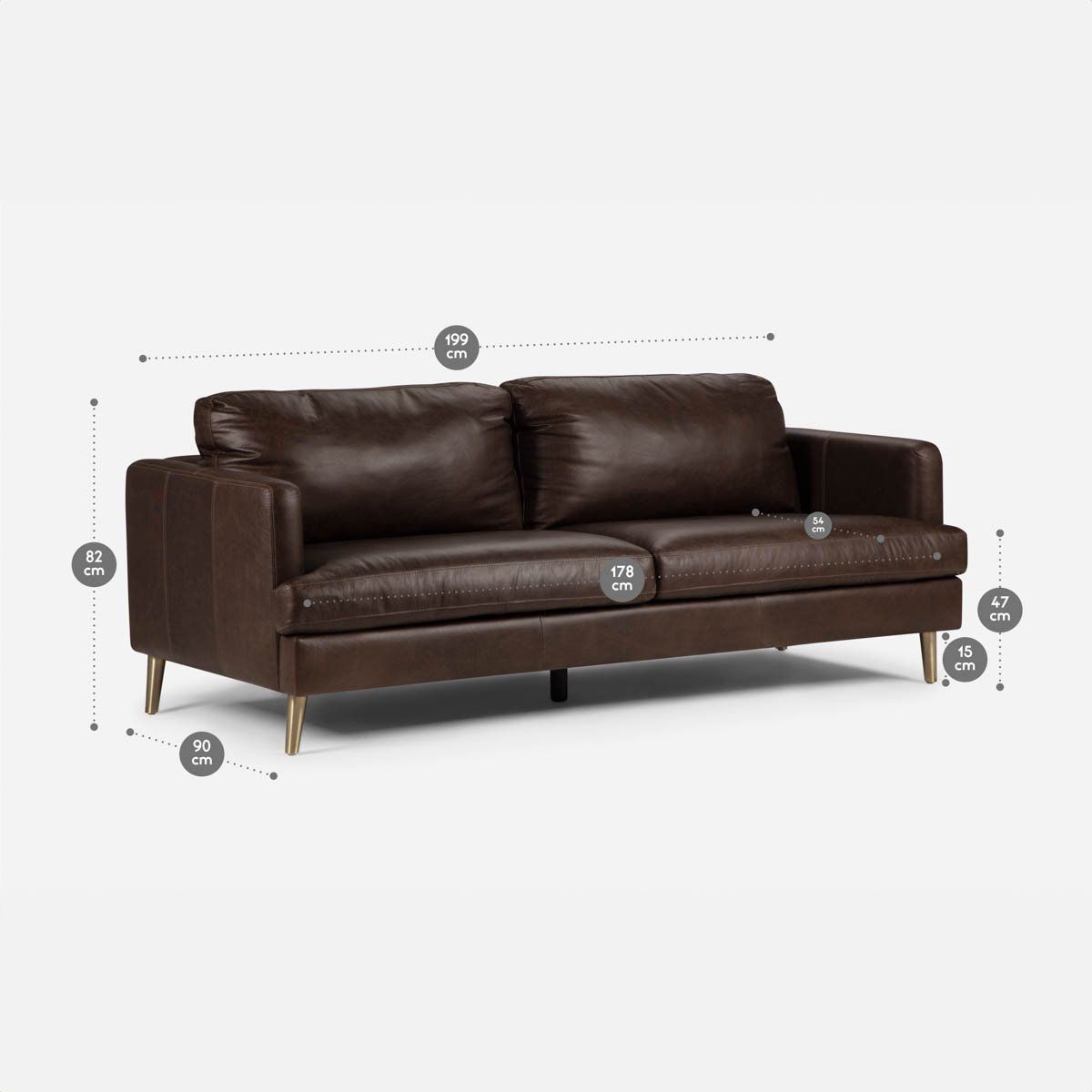 ROSEN - Sofá Rosen Wells 3 Cuerpos Cuero Moro