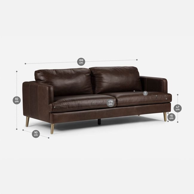 ROSEN - Sofá Rosen Wells 3 Cuerpos Cuero Moro