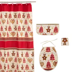 GENTILE - SET BAÑO NAVIDAD 4 PIEZAS CRUDO ROJO