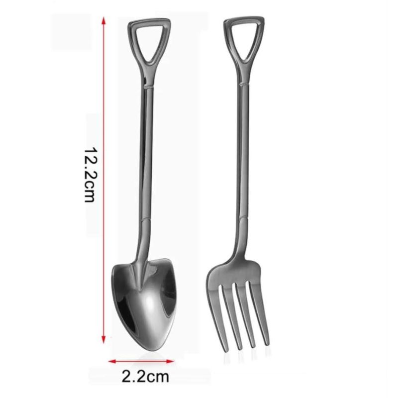 GENERICO - Set 2 Cubiertos Utensilios Cocina Servicio Cuchara Tenedor Plateado