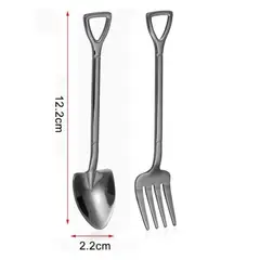 GENERICO - Set 2 Cubiertos Utensilios Cocina Servicio Cuchara Tenedor Plateado