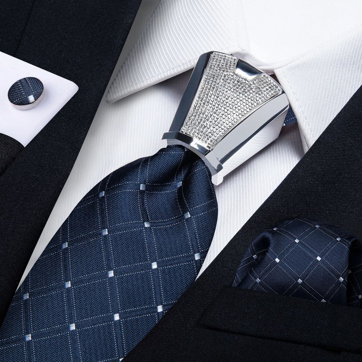 SONEC - Corbata para regalo Hombre con nudo metalico paño y colleras en Caja