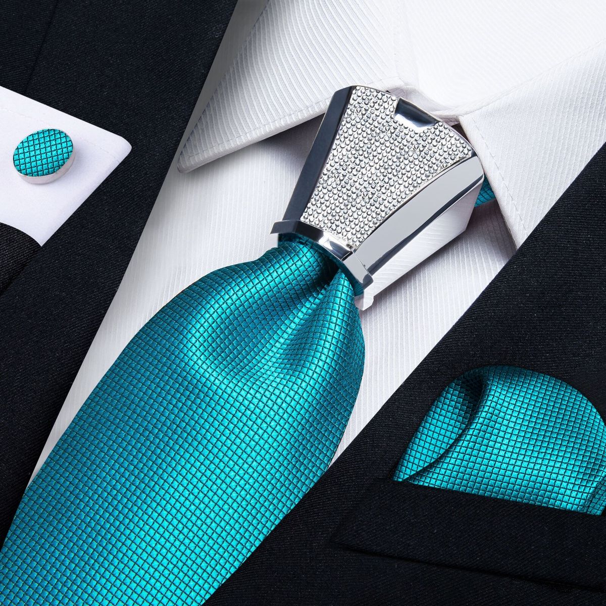 SONEC - Corbata para regalo Hombre con nudo metalico paño y colleras en Caja